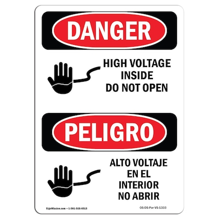 Signmission Safety Sign, OSHA Danger, 14" Height, Aluminum, High Voltage Inside Do Not Open Spanish OS-DS-A-1014-VS-1333